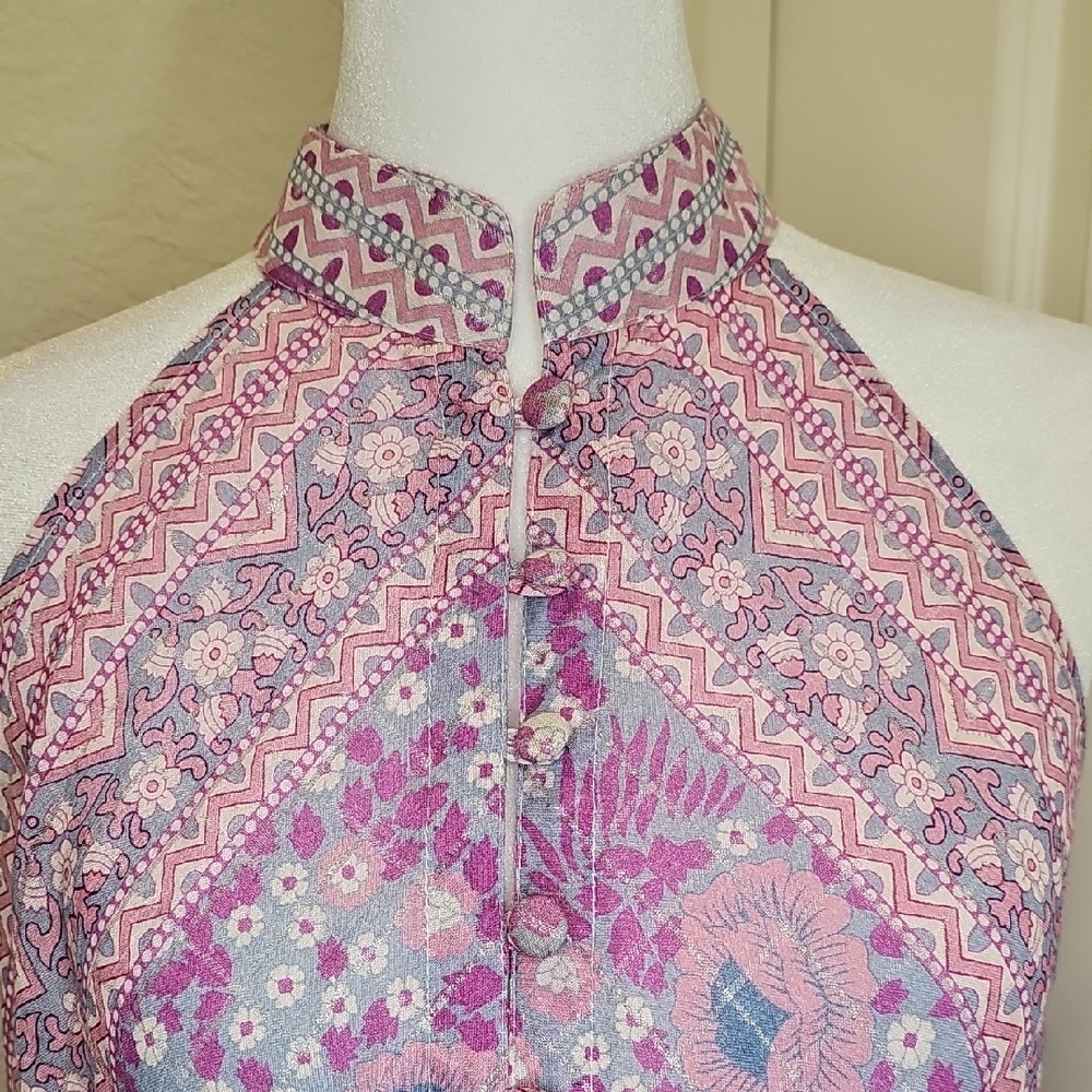 Fox in Gown Floral Halter Pink Purple Maxi Dress One-Size Fits Most - Picture 3 of 11